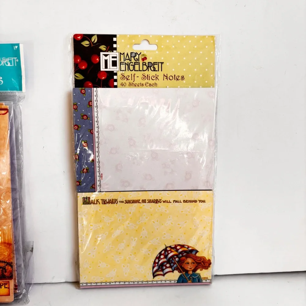 Mary Engelbreit Stationery Set Note Cards Sticky‎ Notes Magnet Notepad 4pc Lot